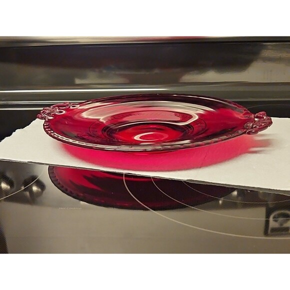 Vintage Paden City Red Depression Glass Filigree Gadroon Pattern Cheese Plate - Picture 11 of 13